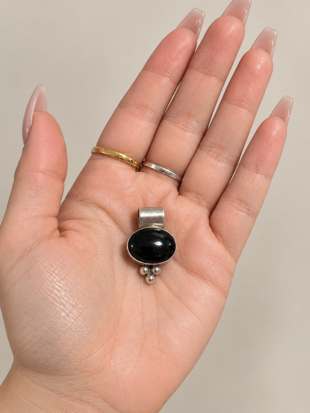 Vintage Taxco Mexico 925 Sterling Silver Black Onyx Pendant Triple Ball Dangle